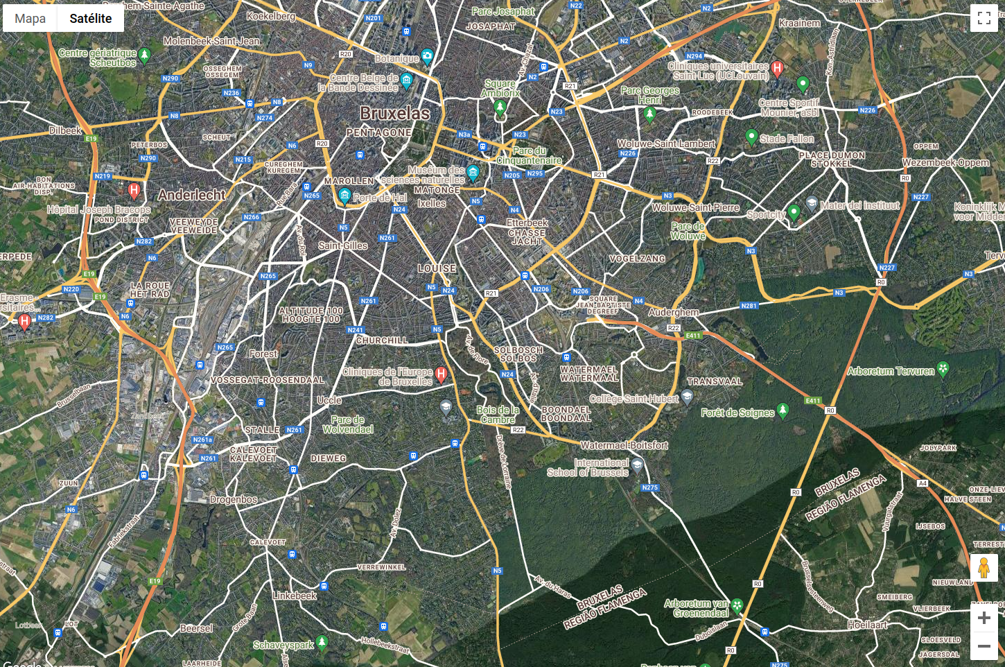 Imagem do Google Maps no modo satélite/híbrido funcionando normalmente.