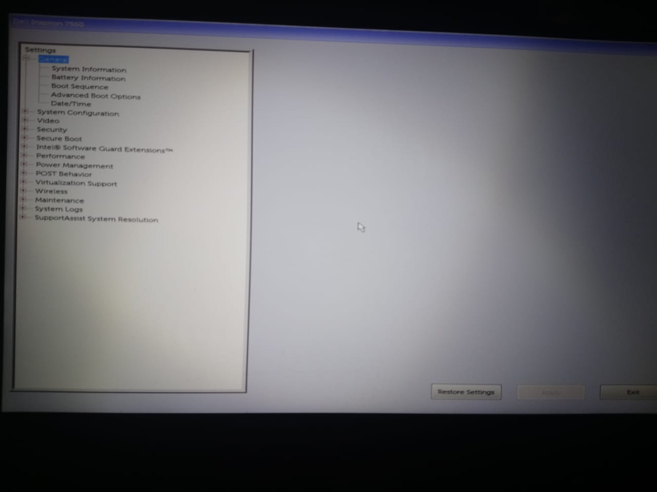 Tela exibida após pressionar f2.